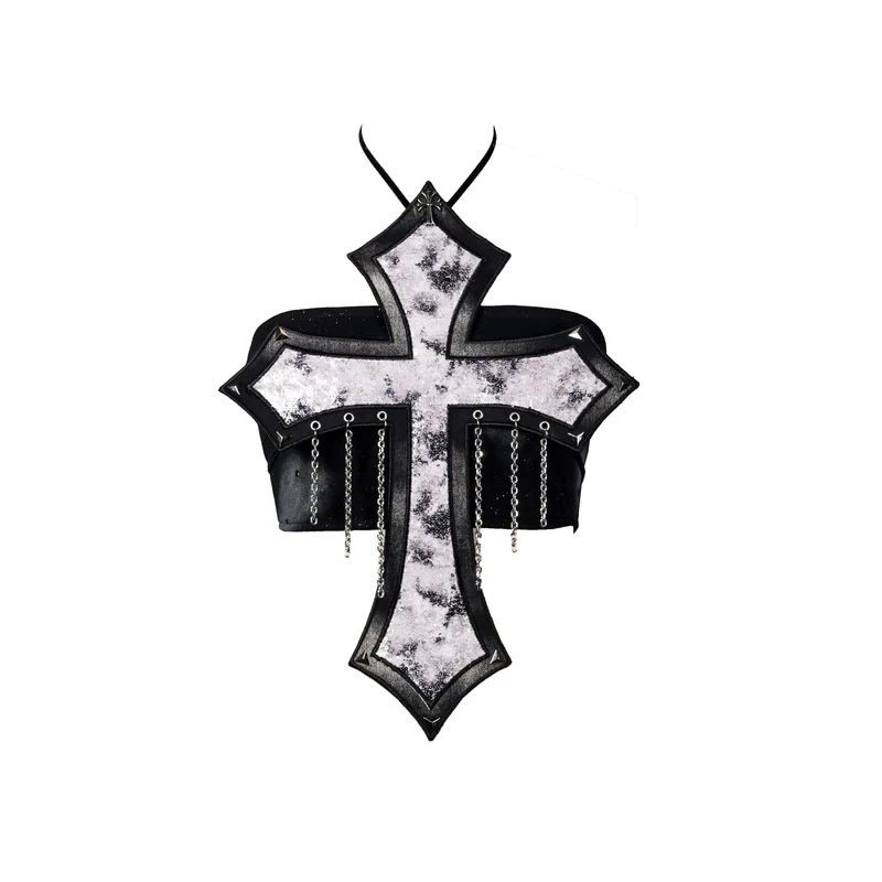 Rhinestone metal chain halter top