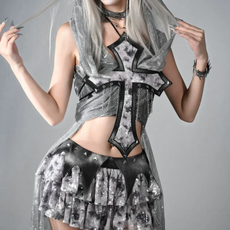 Rhinestone metal chain halter top
