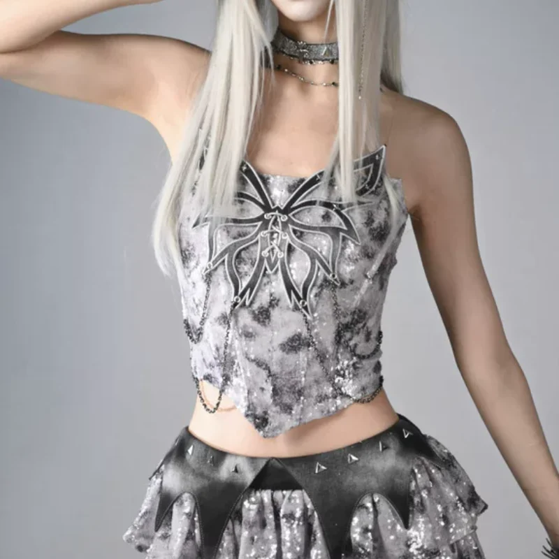 Glitter metal chain tube top