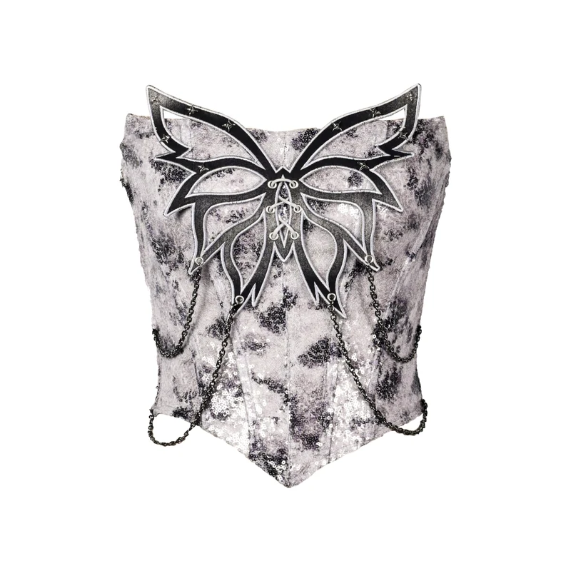 Glitter metal chain tube top