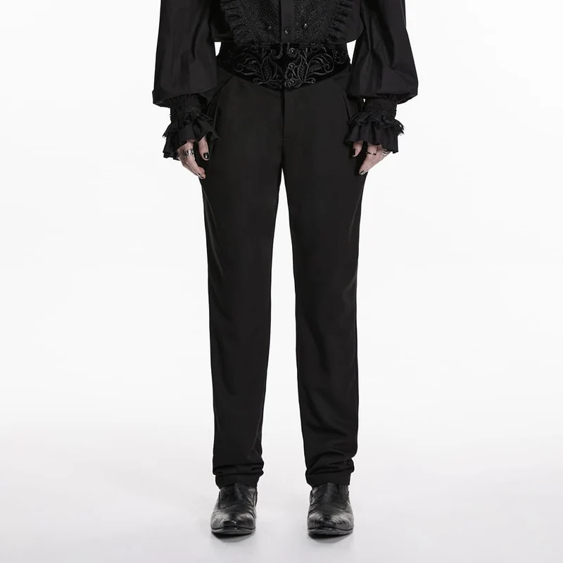 Schwarze Herrenhose im Gothic-Stil mit Stickereien und Patchwork-Muster