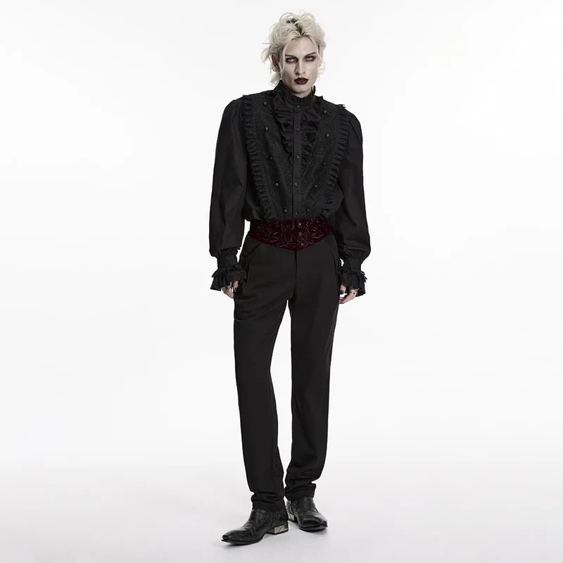 Gothic-Patchworkhose für Herren, bestickt, schwarz-rot