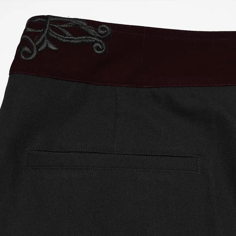 Gothic-Patchworkhose für Herren, bestickt, schwarz-rot