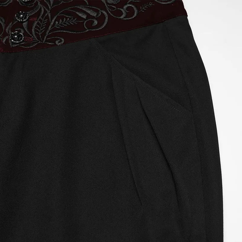 Gothic-Patchworkhose für Herren, bestickt, schwarz-rot