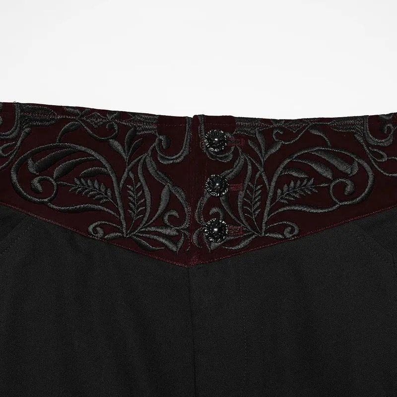 Gothic-Patchworkhose für Herren, bestickt, schwarz-rot