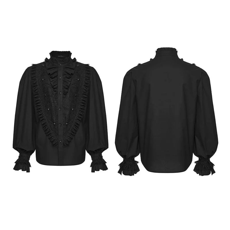Gothic-Herrenhemd mit Rüschen, Stehkragen und Puffärmeln