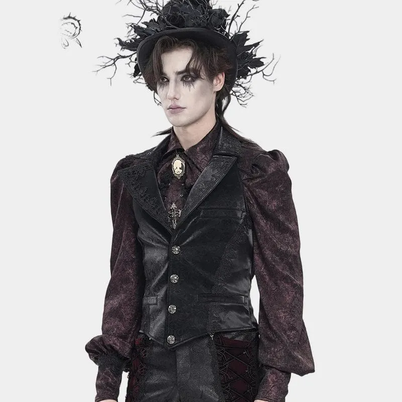 Schwarze Herrenweste mit Gothic-Jacquardmuster, einreihig, Neckholder