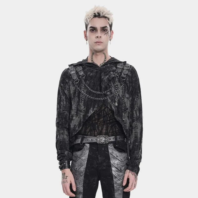 Punk-Hoodie für Herren mit Rissen und Kettenapplikationen