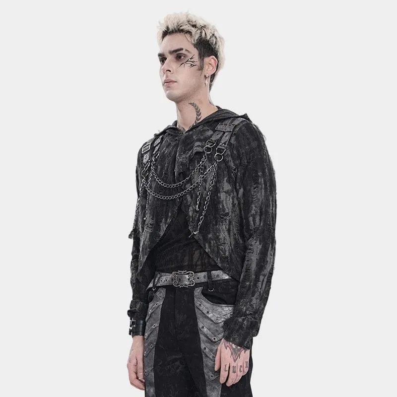 Punk-Hoodie für Herren mit Rissen und Kettenapplikationen