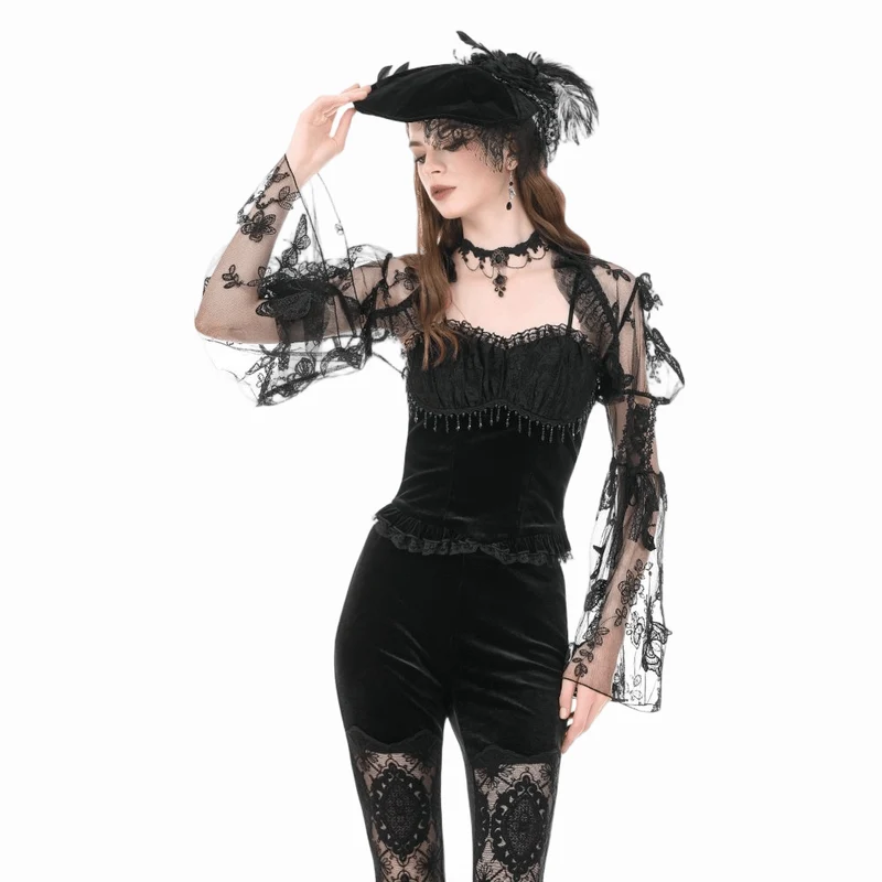 Gothic-Cape für Damen mit Schmetterlingsstickerei, ausgestellten Ärmeln und Spitze