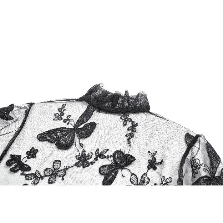 Gothic-Cape für Damen mit Schmetterlingsstickerei, ausgestellten Ärmeln und Spitze
