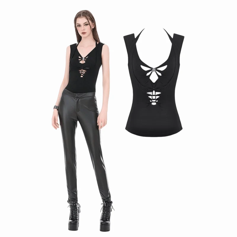 Gothic-Tanktop für Damen mit Spinnen-Ausschnitt und Neckholder
