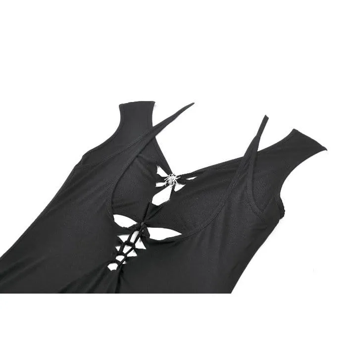 Gothic-Tanktop für Damen mit Spinnen-Ausschnitt und Neckholder