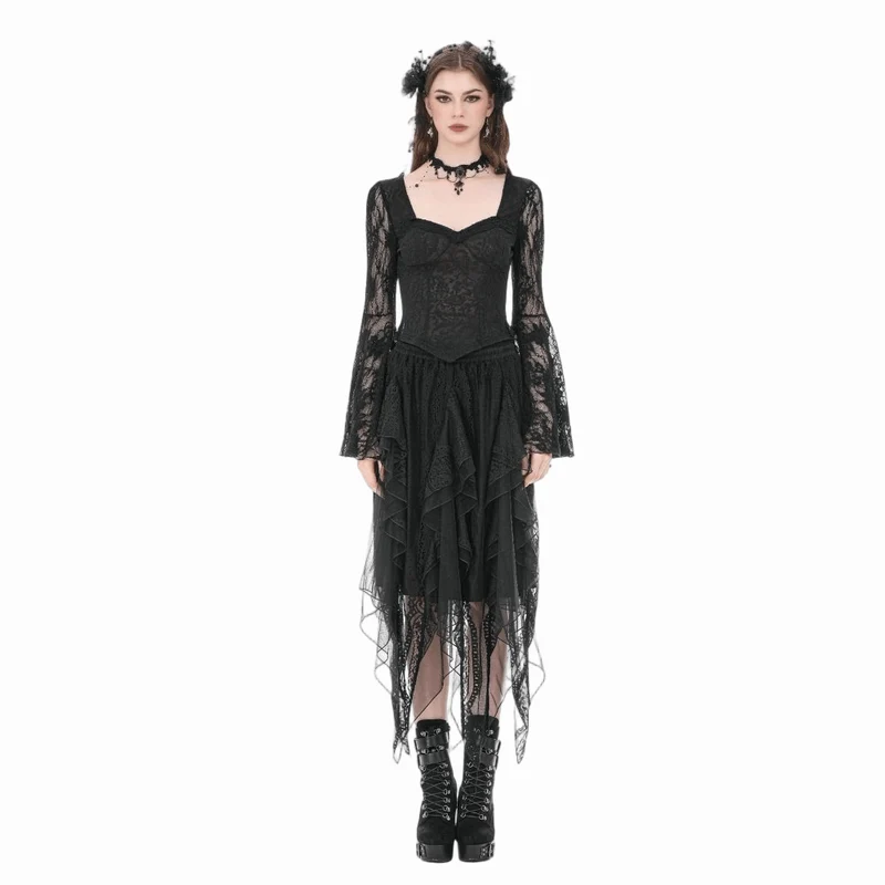 Gothic-Rock für Damen, unregelmäßig, mehrlagig, aus Mesh, lang