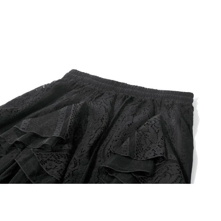 Gothic-Rock für Damen, unregelmäßig, mehrlagig, aus Mesh, lang