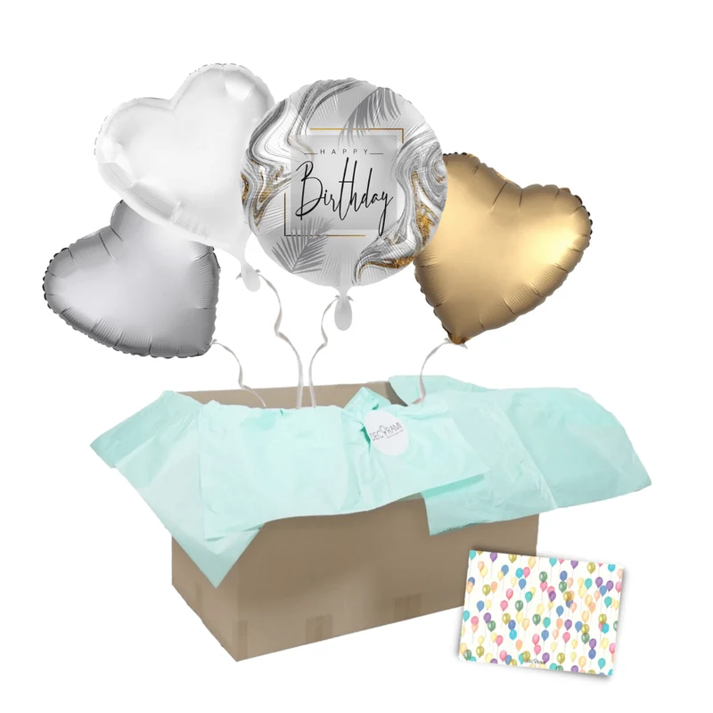 Heliumballon-Geschenk "Happy Birthday" Liquid Silver