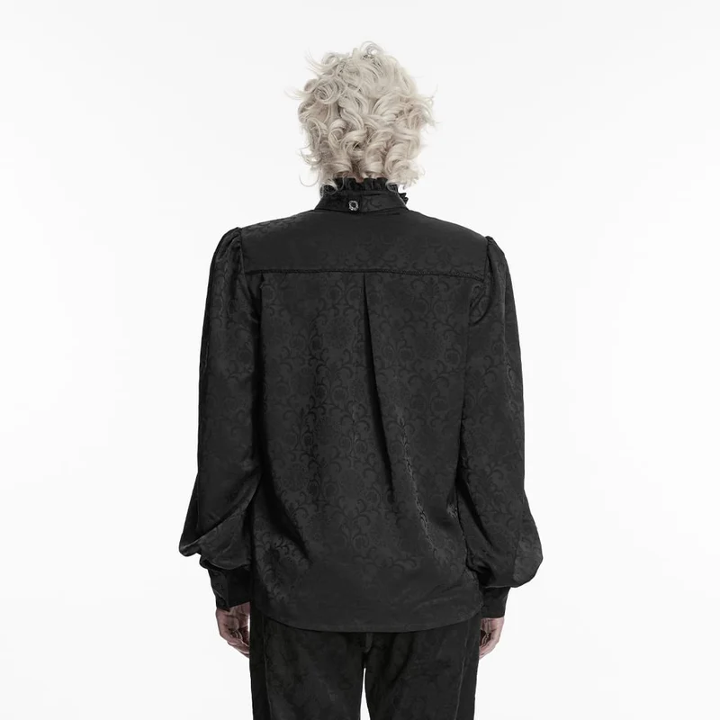 Schwarzes Herrenhemd im Gothic-Stil mit Stehkragen, Stickerei und abnehmbarer Krawatte