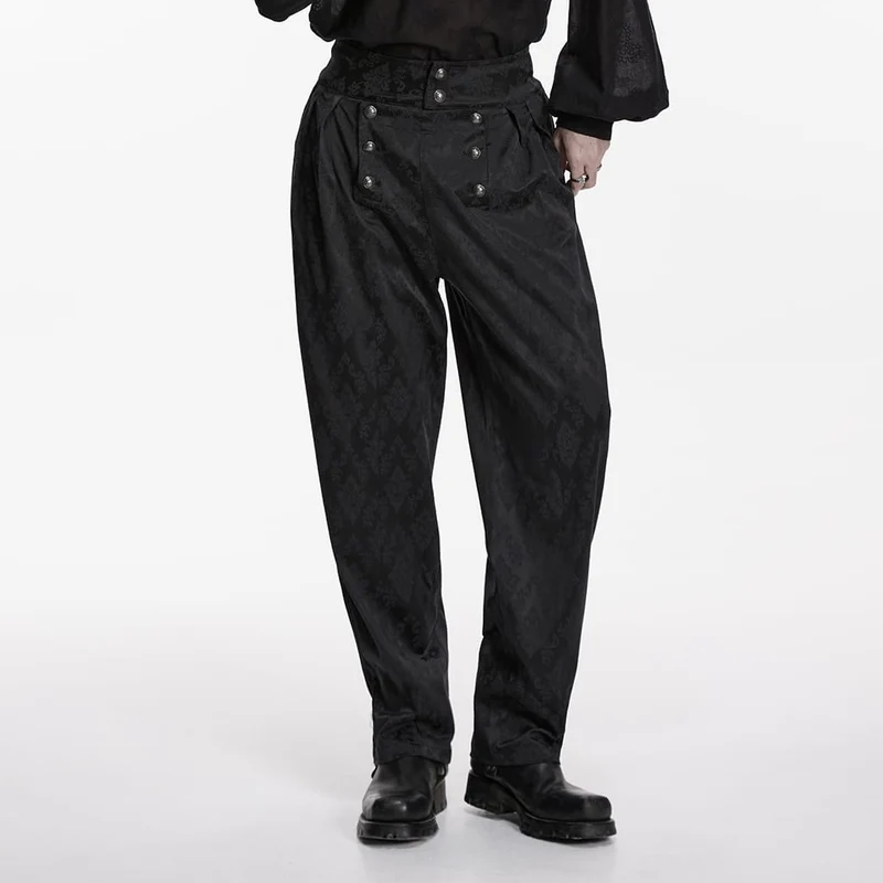 Gothic-Herrenhose mit floralem Jacquardmuster und doppelter Knopfleiste