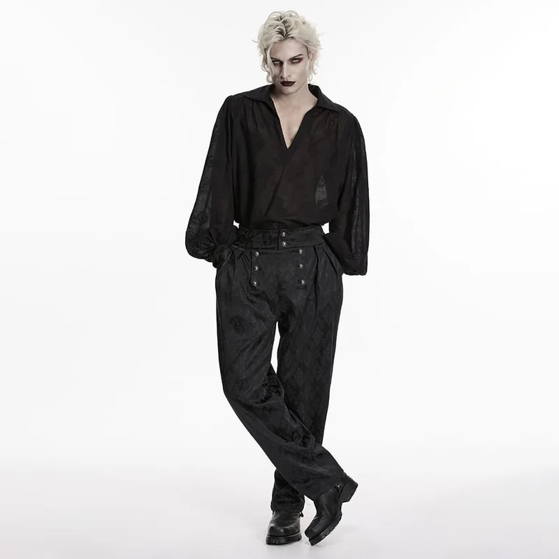 Gothic-Herrenhose mit floralem Jacquardmuster und doppelter Knopfleiste