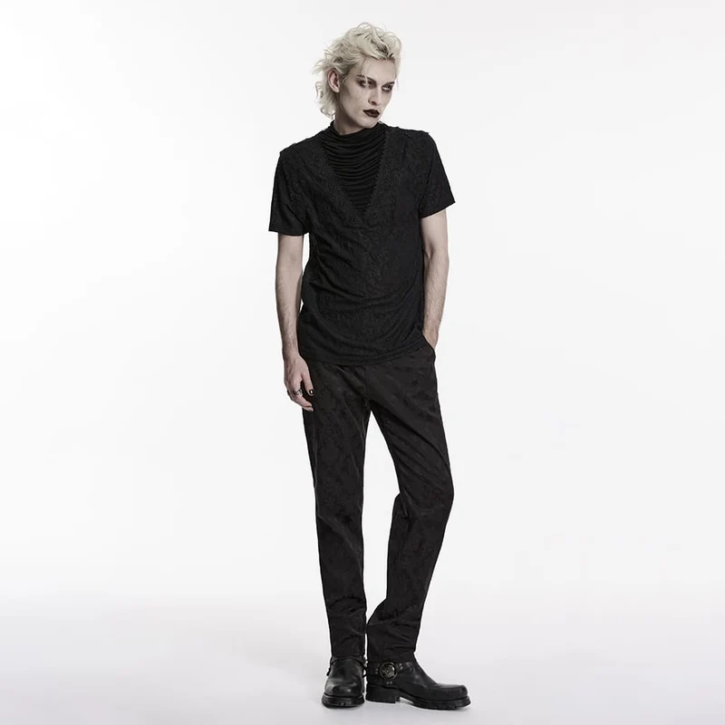 Gothic-Herren-Rollkragenpullover mit Raffungen und kurzen Ärmeln