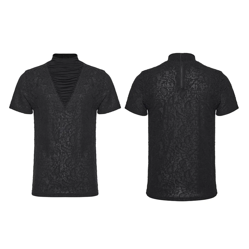 Gothic-Herren-Rollkragenpullover mit Raffungen und kurzen Ärmeln