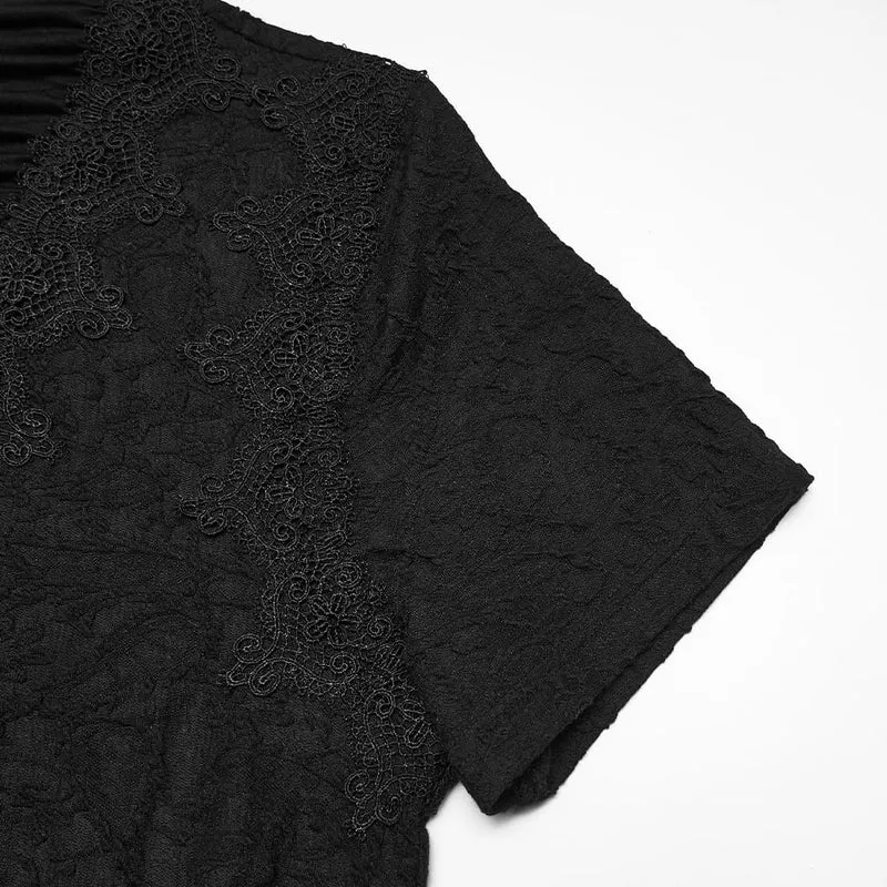 Gothic-Herren-Rollkragenpullover mit Raffungen und kurzen Ärmeln