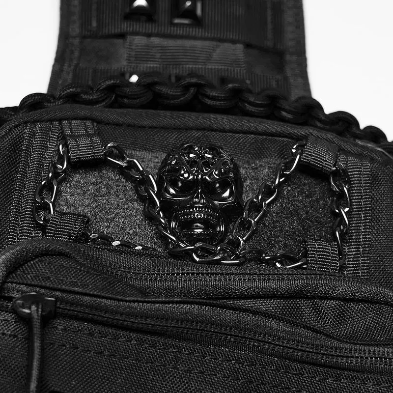 Punk-Umhängetasche für Herren mit Totenkopf- und Nietenbesatz, schwarz