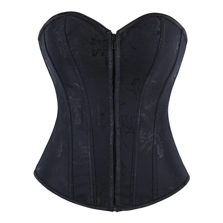Gothic-Korsett für Damen mit floralem Jacquardmuster, Schnürung und Reißverschluss über der Brust