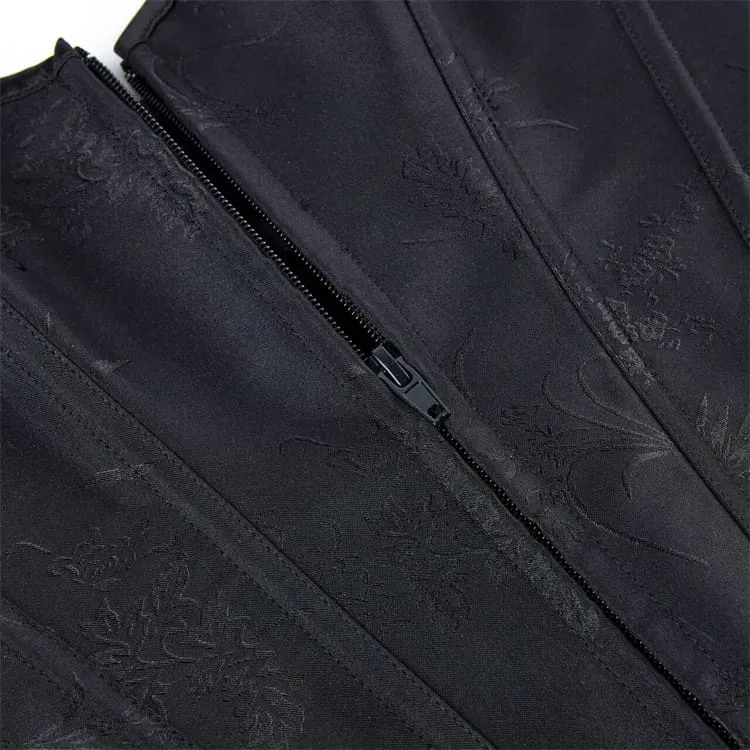 Gothic-Korsett für Damen mit floralem Jacquardmuster, Schnürung und Reißverschluss über der Brust