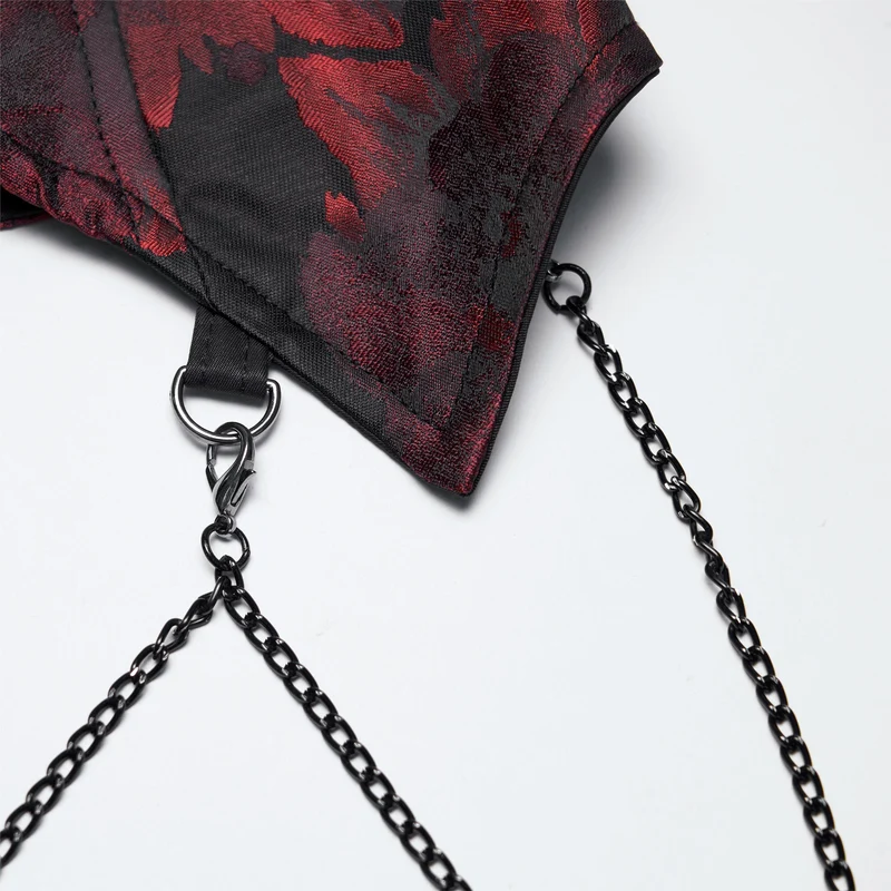 Gothic-Weste für Damen mit asymmetrischem Blumenmuster, Fledermauskragen und abnehmbarer Brosche
