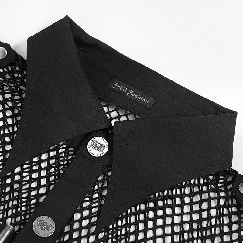 Punk-Meshhemd für Herren mit kleinen Taschen, Bullet & Rivet-Print