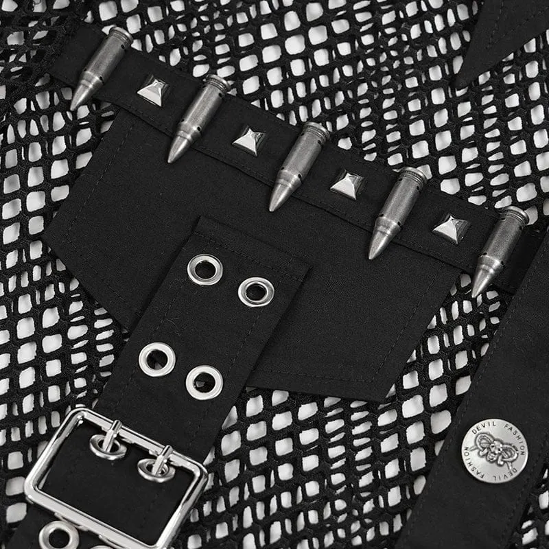Punk-Meshhemd für Herren mit kleinen Taschen, Bullet & Rivet-Print