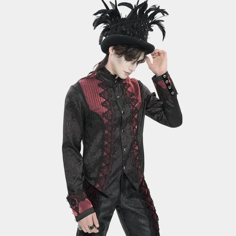Herrenhemd mit Stehkragen und Gothic-Jacquard-Muster, rot