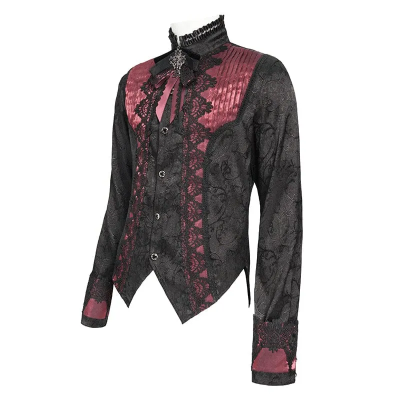 Herrenhemd mit Stehkragen und Gothic-Jacquard-Muster, rot