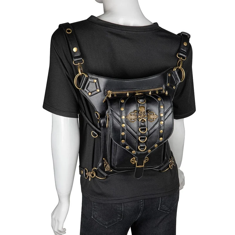Unisex Punk Nieten Totenkopf Bauchtasche