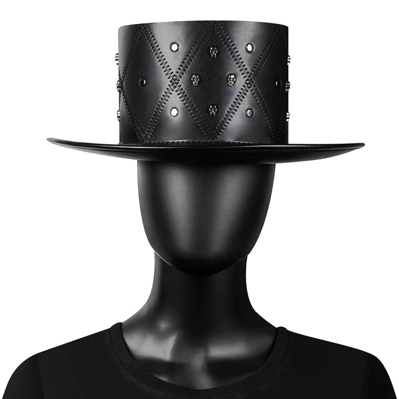 Unisex Punk Zylinder mit geometrischem Muster und Kreuzstich