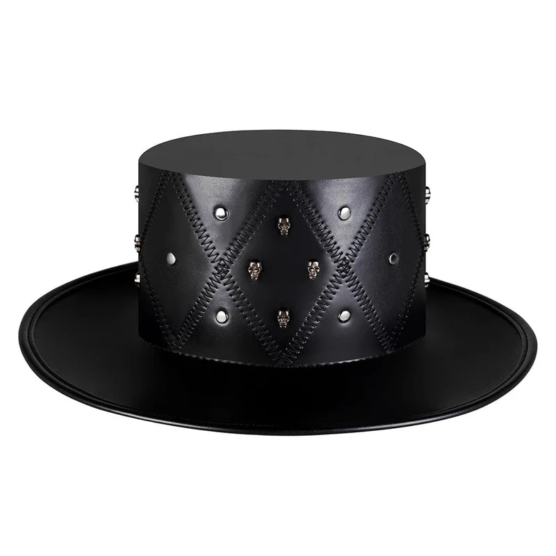 Unisex Punk Zylinder mit geometrischem Muster und Kreuzstich