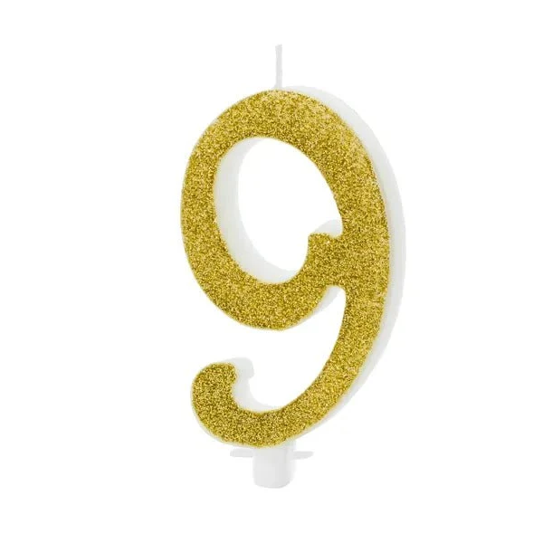 XL Geburtstagskerze Gold Glitzer "9"