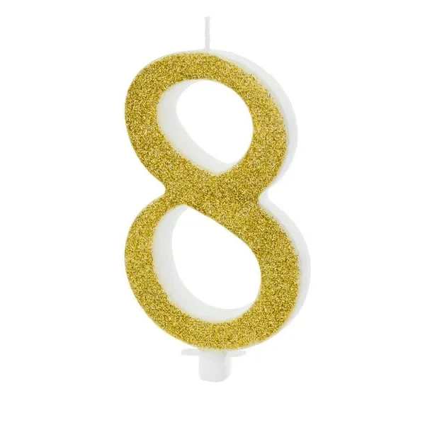 XL Geburtstagskerze Gold Glitzer "8"