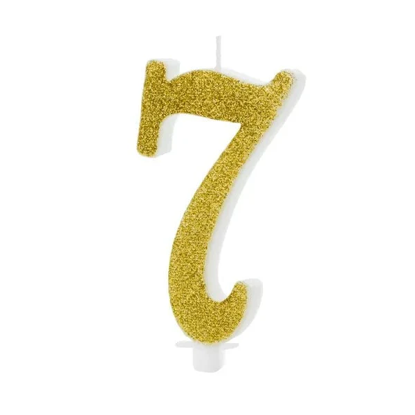 XL Geburtstagskerze Gold Glitzer "7"