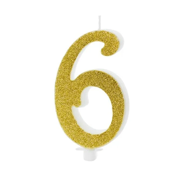XL Geburtstagskerze Gold Glitzer "6"