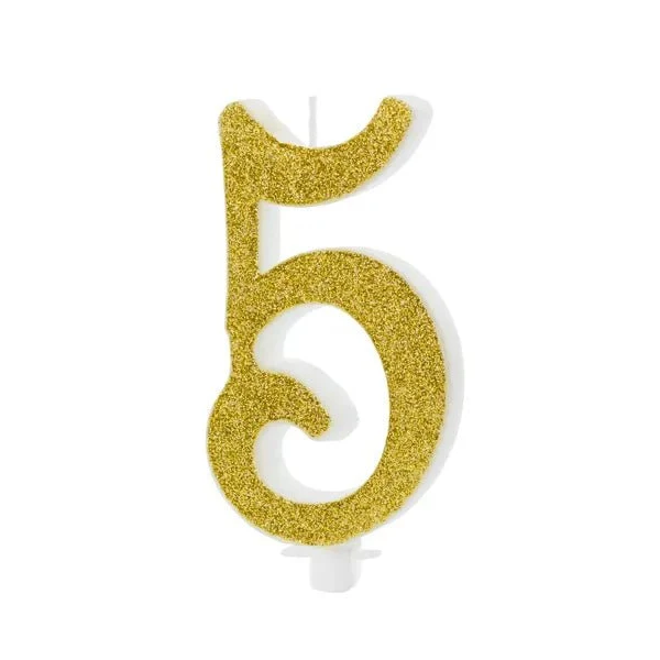 XL Geburtstagskerze Gold Glitzer "5"