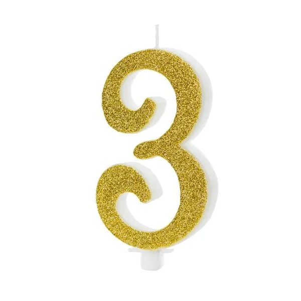 XL Geburtstagskerze Gold Glitzer "3"
