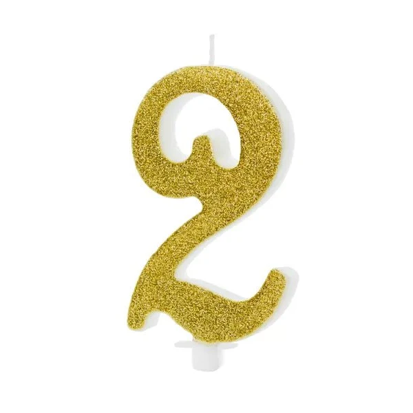 XL Geburtstagskerze Gold Glitzer "2"