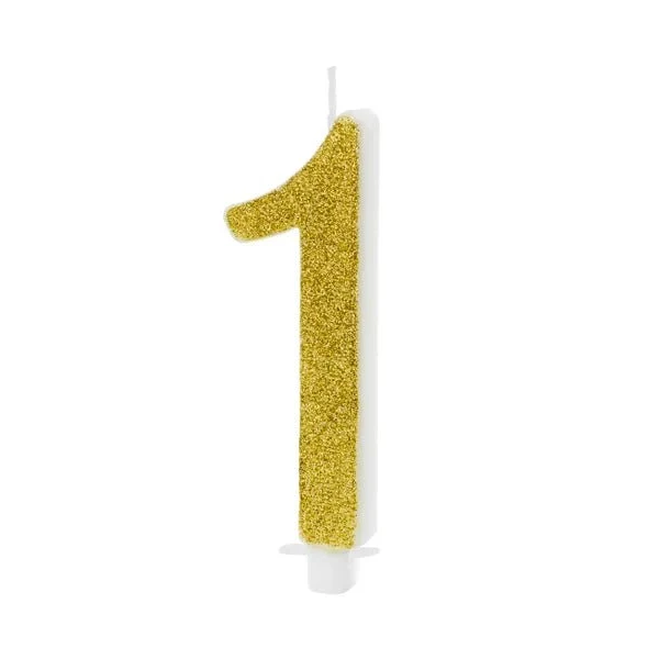 XL Geburtstagskerze Gold Glitzer "1"