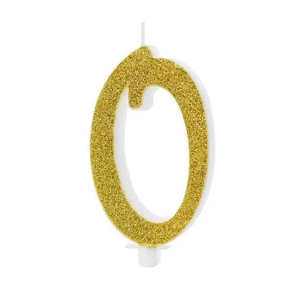 XL Geburtstagskerze Gold Glitzer "0"