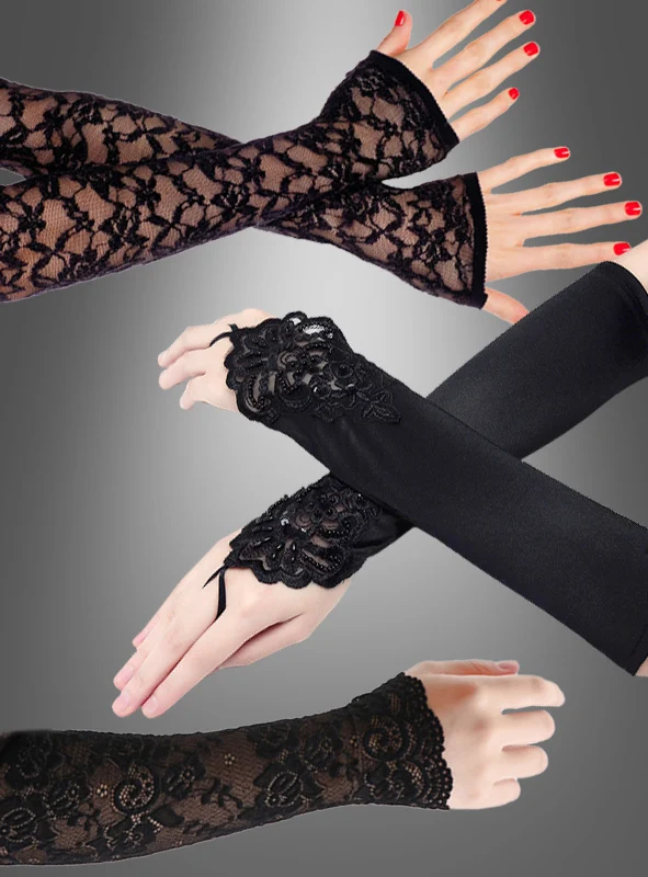 Fingerlose Handschuhe lang mit Spitze