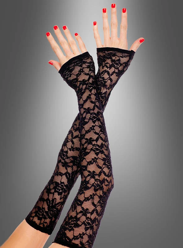 Fingerlose Handschuhe lang mit Spitze