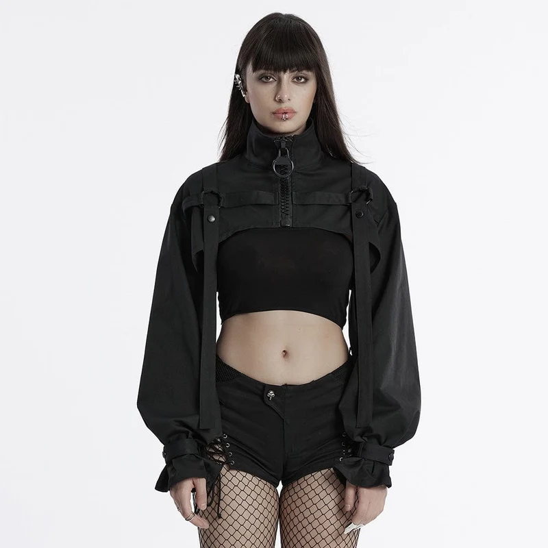 Punk-Umhang mit Stehkragen und Riemen für Damen