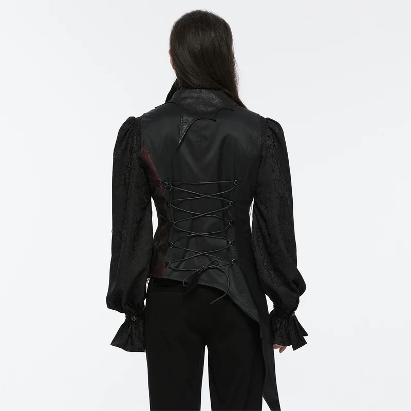 Gothic-Weste für Herren mit asymmetrischem Blumenmuster, Fledermauskragen und abnehmbarer Brosche